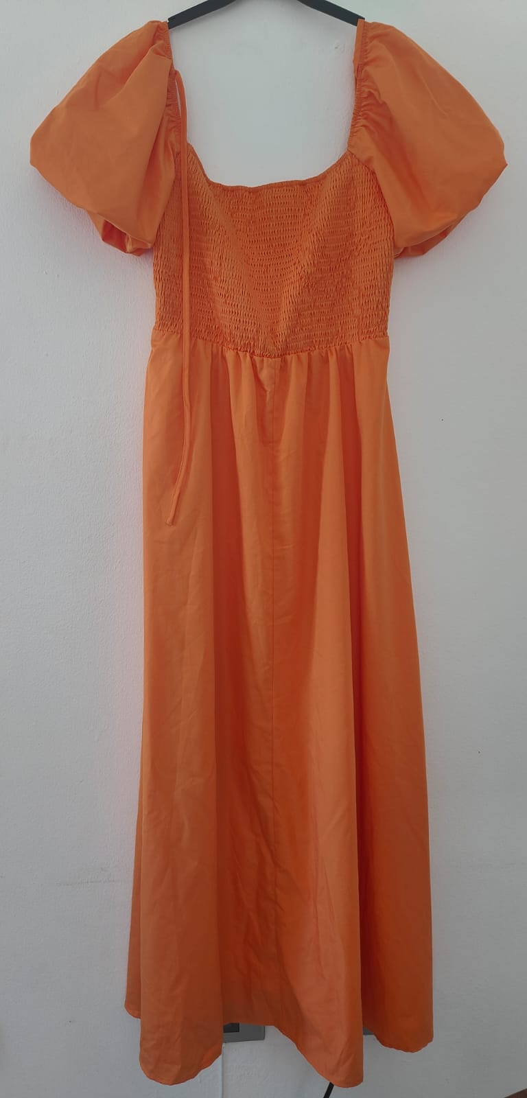 Vestido Largo Naranja para Mujer con Mangas Volantes – Talla L